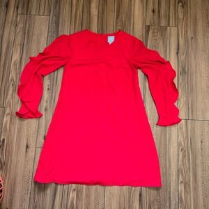 CeCe Red Ruffle Sleeve Button Back A Line Dress Women Size 0